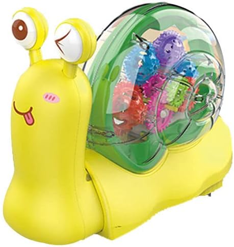 Nenekal Transparent Electric Gear Snail Car (Yellow) with Flashing Lights and Music, Automatically Change Direction, Battery Operated Bump & Go Action Toy, Multicolored, for Boys Girls Toddlers 3+