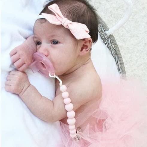 Ali+Oli Silicone Pacifier Clip for Baby (Pink) 100% Food-Grade BPA Free Newborn Pacifier Holder Infant Binky Clip for Baby Boy or Girl