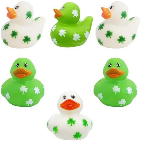 St. Patrick's Rubber Duck Toy Duckies Shamrock designfor Kids, Bath Birthday Gifts Baby Showers Summer Beach and Pool Activity, 2" (6-Pack)