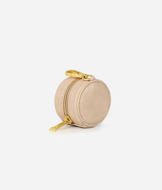FAWN DESIGN Paci Case, Beige Pacifier Holder, Premium Pebbled Faux Leather, Insulated, Zipper, Clip, 2.25 x 2.25 inches