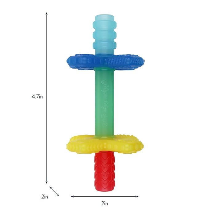 Itzy Ritzy Teensy Tube Teether – Textured Hollow Baby Teething Tube That Reaches Front Teeth & Back Molars, Made of Soft Silicone (Rainbow)