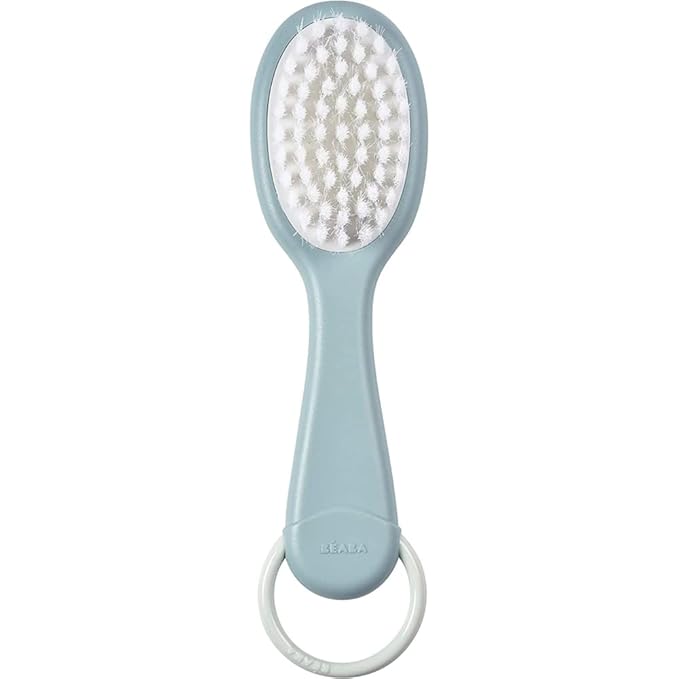 Beaba - Comb + Hairbrush set for Babies and Children - Integrated comb storage system on the back of the brush - Green Blue