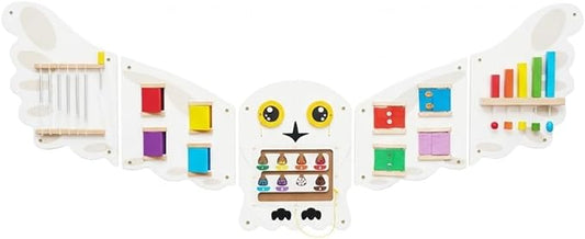Monläurd® Montessori Owl Busy Board - Sensory Wall Panel for Toddlers, Wooden Activity Board for Kids 6M+, Montessori Educational Toys for Baby Learning, Playroom & Daycare Furniture