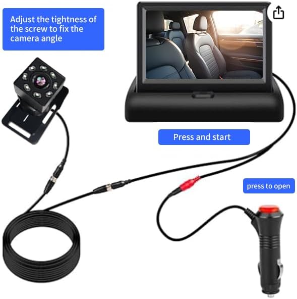 Baby Car Monitor Mirror,View Infant in Rear Facing Seat with HD Camera,360° Rotation Plug and Easy Install with Wire, Day and Night Version, 4.3 inch, Black