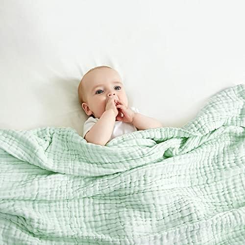 YEBON ProC 2Pcs Baby Muslin Bath Towels, Super Soft Cotton Bath Towel 6 Layers Infant Newborn Swaddle Blanket 41.3 X41.3 Inches,Baby Registry as Shower (Green)