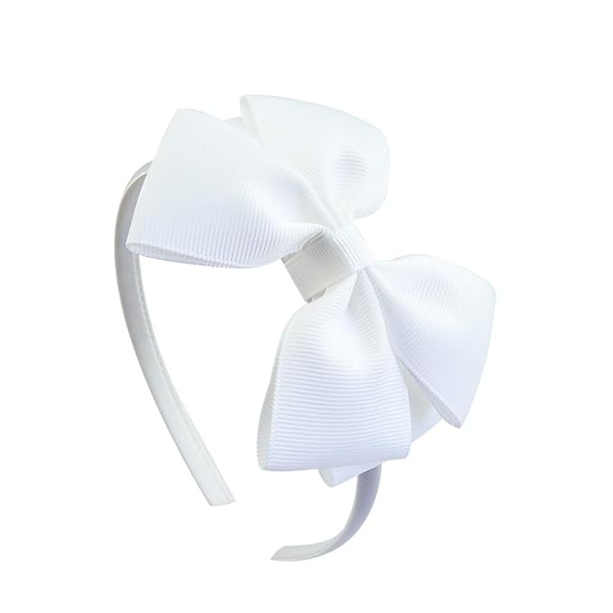Baby Girl's 4 Inch Double Layer Bow knot Headband Pure Color Ribbed Band Hair Hoop (White)