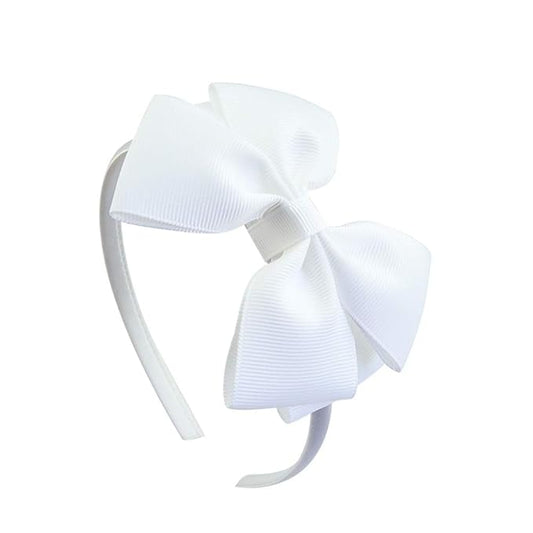 Baby Girl's 4 Inch Double Layer Bow knot Headband Pure Color Ribbed Band Hair Hoop (White)