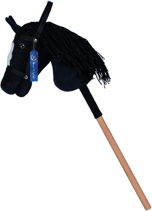 ROCK MY BABY Hobby Horse Plush Stuffed Stick Horse with Award Ribbon for Boys and Girls 3+ Fun Toys for Pretend Play (Black) CPC Certified