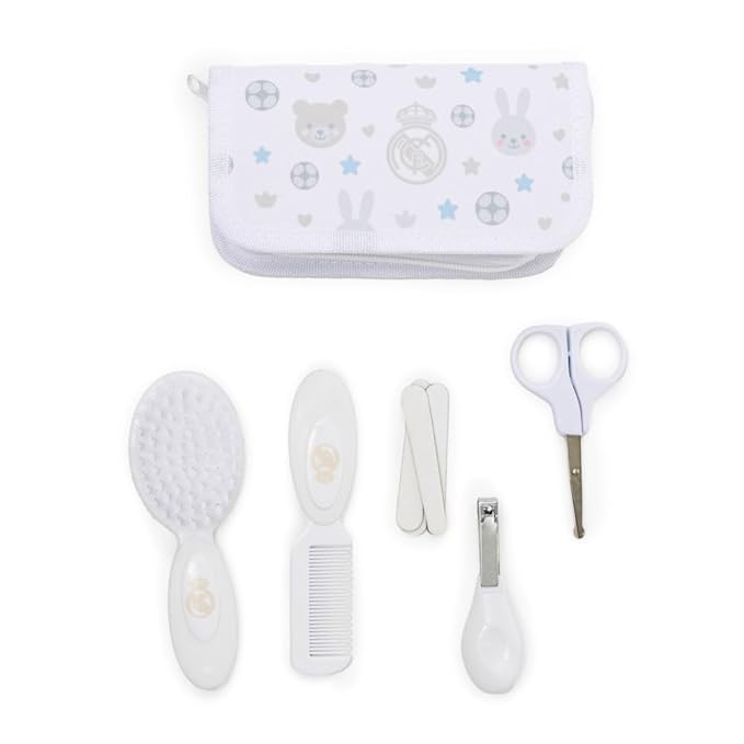 Real Madrid Grooming Kit, Baby Essentials, Case with Comb, Soft Brush, Scissors, Nail Clippers and Files, Case Bag with Cute Club Design, +0 Months | RM Official License