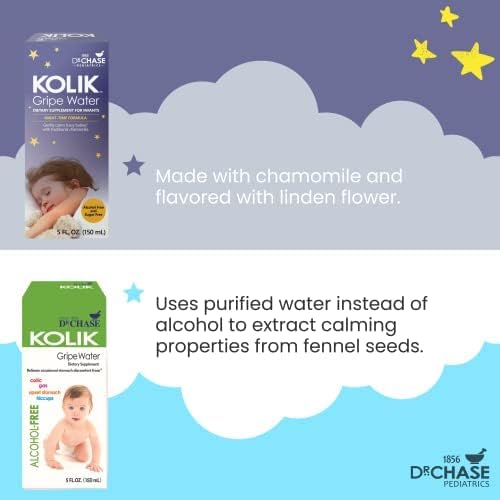 Dr. Chase Kolik Gripe Water Bundle - Nighttime & Alcohol Free All-Day Baby Colic Relief - Gripe Water for Babies & Infants - Baby Gas Relief for Cramps, Stomach Discomfort & Hiccups - 2-Pack