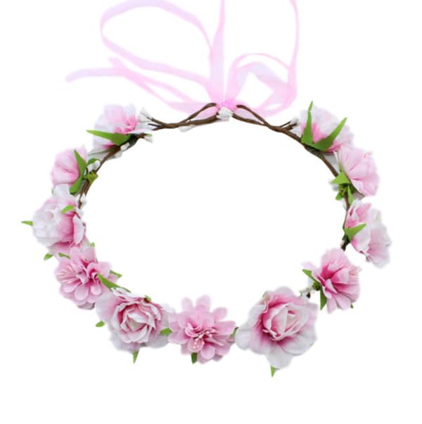 AKOAK 1 Pack Flower Crown, Bohemian Wreath for Girls Floral Tiara, Wedding Headband, Bride Bohemian Wreath/Baby Shower/Photo/Toddler (Pink)