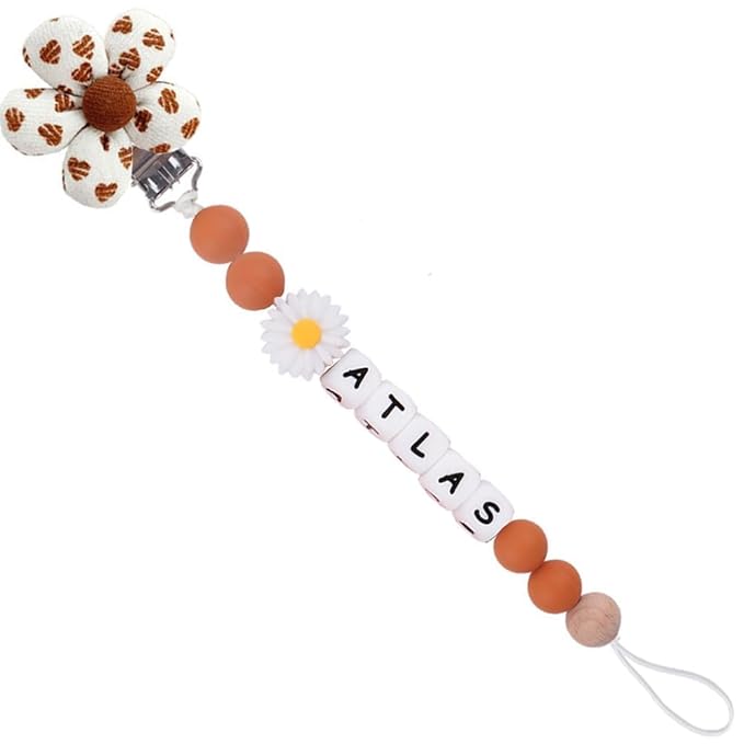 Personalized Baby Pacifier Clip with Name, Custom Floral Flower Silicone Pacifier Clip Baby Gift