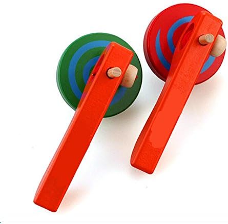 FQStech Wooden Spinning Top Gyroscope peg-top with Handle and Pull String Wire,can Last Long time, Color Random