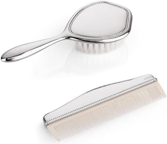 Silver-Plated Baby Brush and Comb Set – Elegant Keepsake Gift for Newborns, Christening, or Baby Shower
