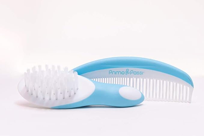 Primo Passi - Comb and Brush Set | Baby Hair Brush and Comb Set for Newborns and Toddlers, Baby Girl and Baby Boy (Blue)