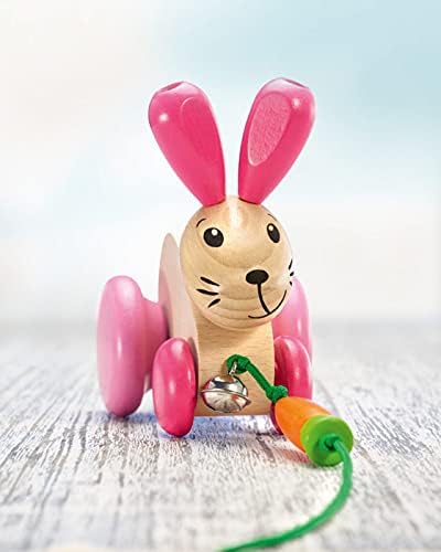 Selecta 62023 Hannah Hoppel Rabbit Pulling Toy on Wheels, Wood, 13 cm