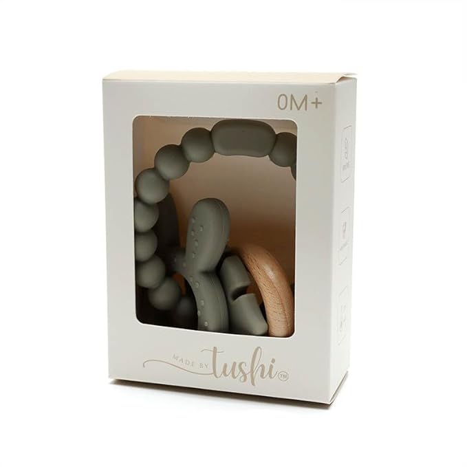 | Bohemian Teether | Baby Teether | Sensory Exploration and Teething Relief | 100% Food-Grade Silicone Teether Toy | BPA Free | Chewbeads | Silicone with Beechwood Ring | (Sage)