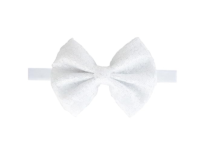 Baby Girl's Lovely Sequins Bowknot Headband Toddler Hairband for Photography Travel Party Festivals (White, One Size)