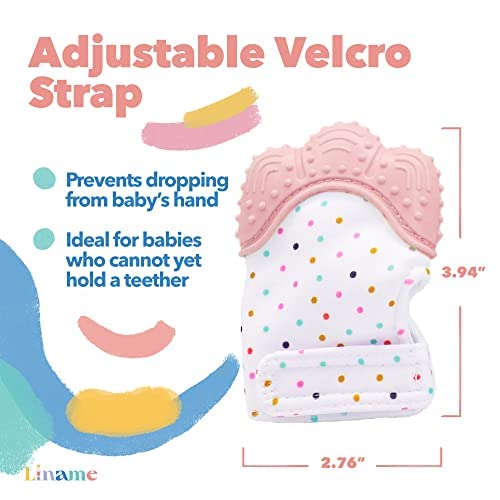 Liname 2 Pack Teething Mitten with Soothing Toy - Baby Chew Toy and Teething Glove- Infant Teething Mitten Crinkle Sound and Textured Silicone to Soothe Sore and Swollen Gums