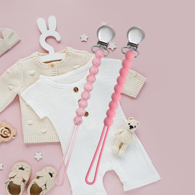 Pacifier Clips Baby Girls - MORIBOX Paci Clip Soothe Baby Binky Holder for Shower Birthday Gift 2 Pack