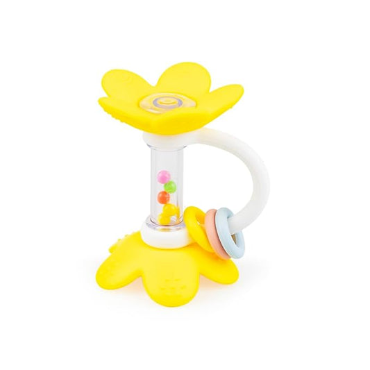 Standing Flower Silicone Baby Rattle Teether – 5 Textured Petals for Gum Relief | Colorful Bead Rattle | Easy-Grip Handle | BPA-Free, Phthalate-Free | Sensory Toy 3-36 Months
