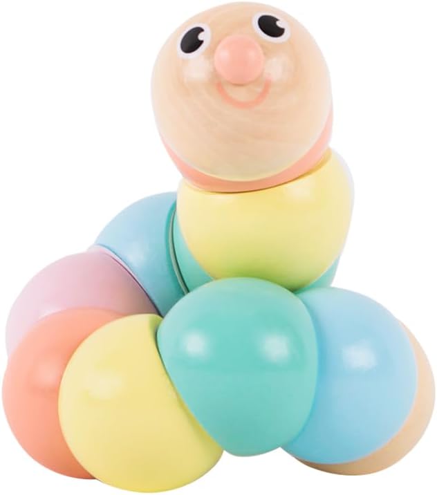 Classic World Wooden Twist Caterpillar Pull Toy, Flexible Colourful Worm for Babies, Toddlers, Kids, Develops Fine Motor Skills and Color Recognition, 25 cm, 1 Year+, Pastel Colors