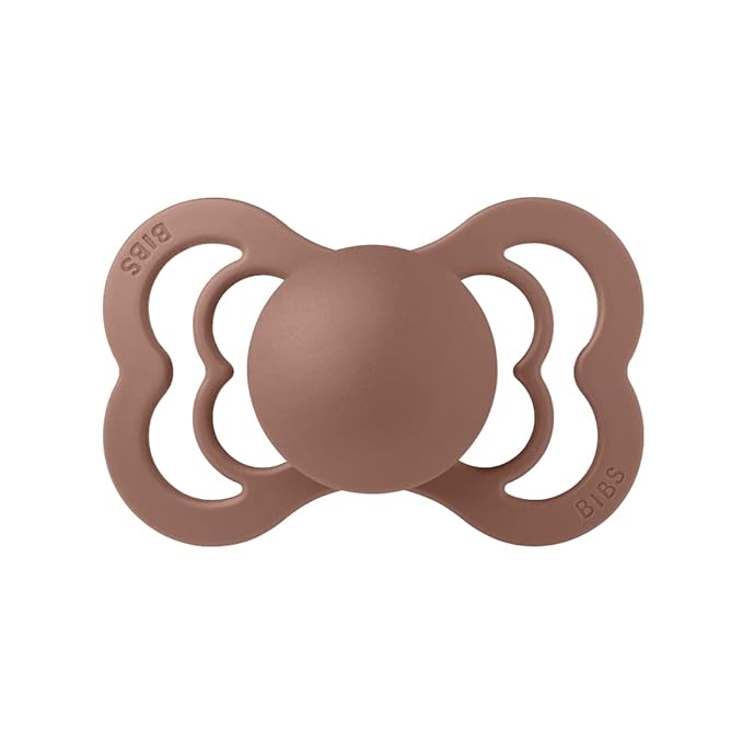 BIBS Pacifiers - Supreme Collection | Symmetrical Nipple | Silicone | Made in Denmark | Set of 2 Woodchuck/Blush Color Premium Soothers | Size 6-18 Months