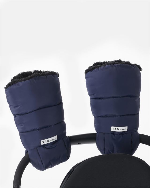 7AM Enfant Stroller Warmmuffs Gloves - Anti-Freeze Stroller Mittens for Handlebars, Water Repellent Hand Warmer Muff for Cold Weather, Plush Lined Stroller Warmmuffs (Navy)