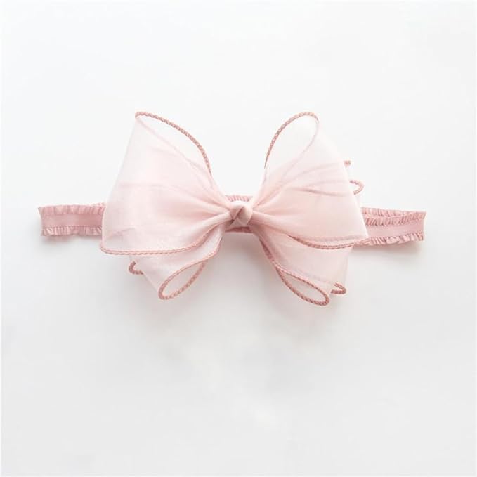 Cute Lace Bow Baby Girls Headbands White Knot Headband Soft Chiffon Hair Band for Newborn Infant Toddler Kids Hair Accessories (Pink A)