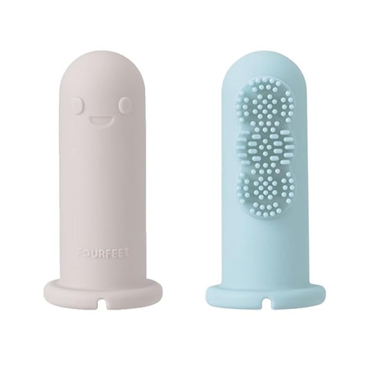 Fourfeet Dino Finger Toothbrush | Baby Silicone Oral Care Brush | Toddler Gum Cleaner | BPA Free Soft Bristles | Easy Drying Air Vent | Food Grade Material | Made in Korea - Grey + Sky (2PCS)