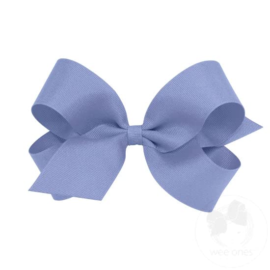 Wee Ones Girls' Classic Grosgrain Hair Bows with Plain Wrap Center, No-Slip Hair Clip, Handmade, Blue Bird, Large