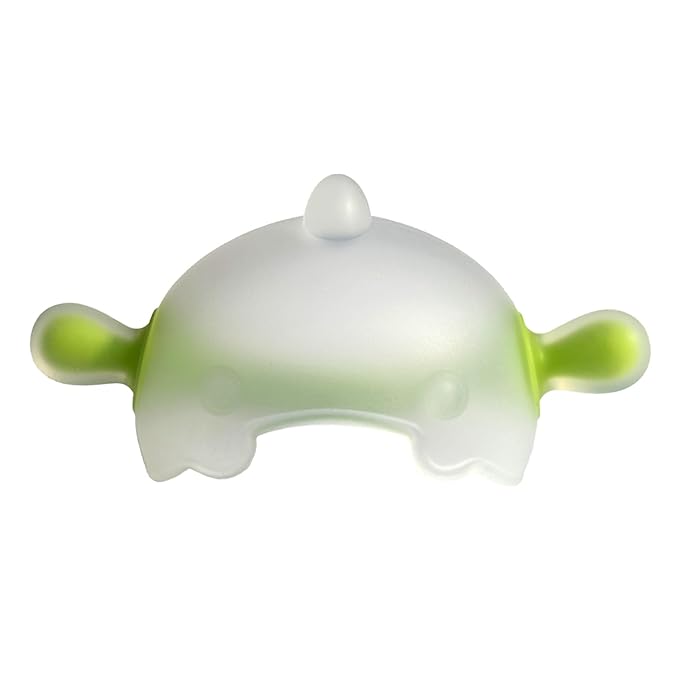 Baby Teething Toy for 0-6 Months – One-Piece Liquid Silicone Teether, Easy-Grip Dinosaur for Soothing Gums, No Glue No Gaps, Lint-Resistant, Dishwasher Safe with Travel Case(Olive White)