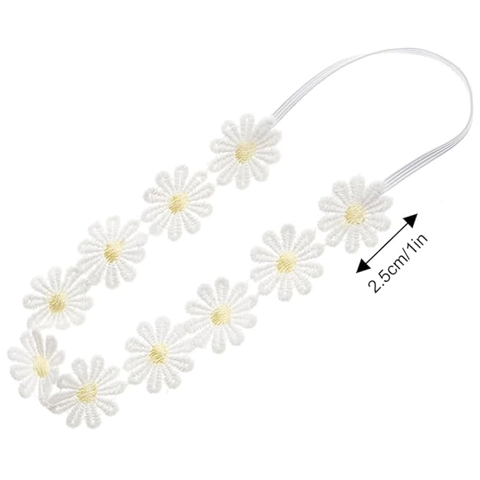 2PCS Little Daisy Flower Elastic Baby Girl Headbands Floral Crown Hairbands for Newborn Infant Toddler Party Birthday Wedding Hair Accessories Outdoor Photography Props