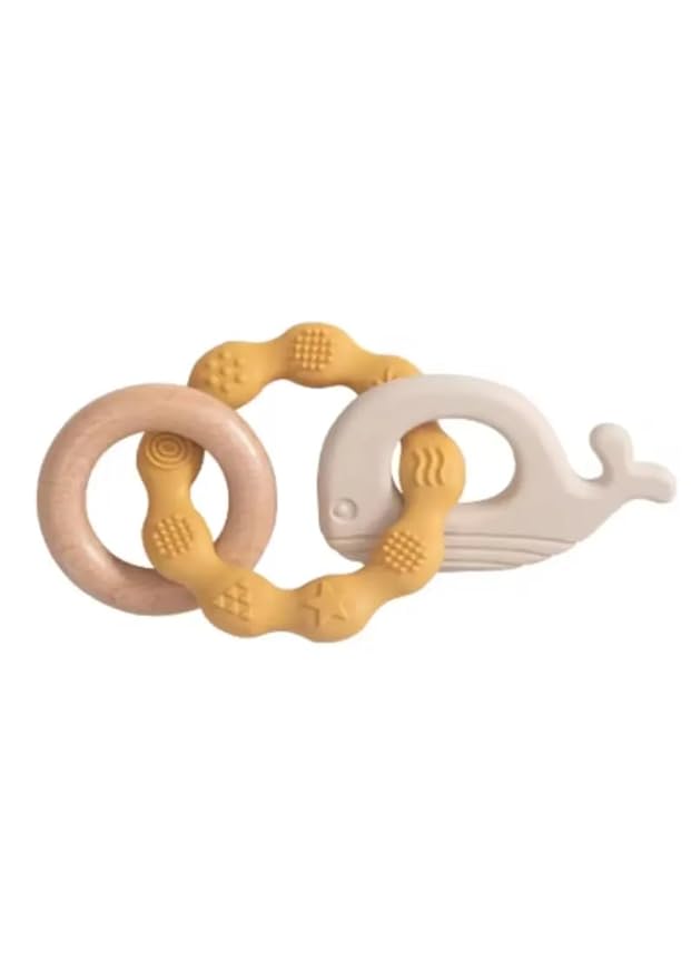 Personalized Silicone & Natural Wood Teething Ring/Rattle,Baby Teether Toys,Newborn Gift