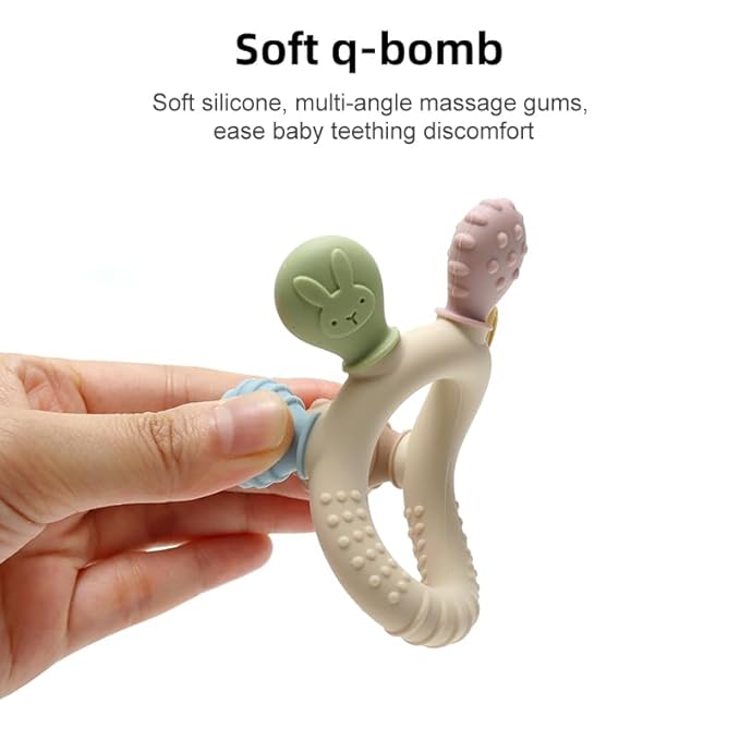 HippoBaby Silicone Teether for Babies 2-Pack – Soft & Easy Grip Teething Toys for Infants & Toddlers – 100% Food Grade Silicone, CPC Certified, BPA-Free Gum Soothers (Palm Teether/Colorful & Pink)