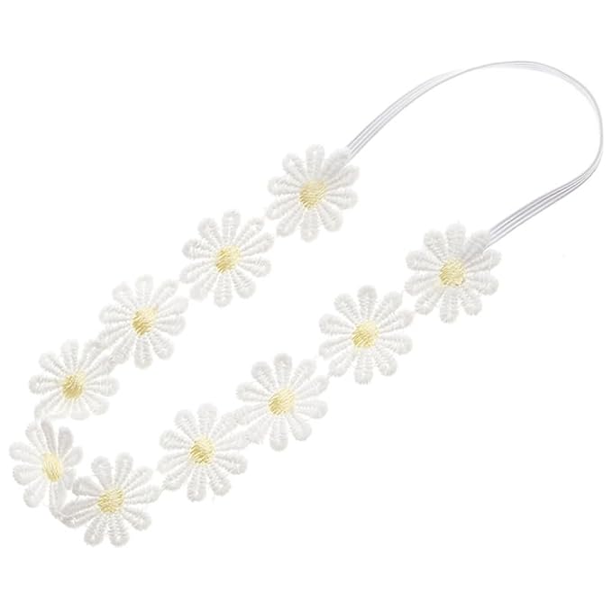 2PCS Little Daisy Flower Elastic Baby Girl Headbands Floral Crown Hairbands for Newborn Infant Toddler Party Birthday Wedding Hair Accessories Outdoor Photography Props