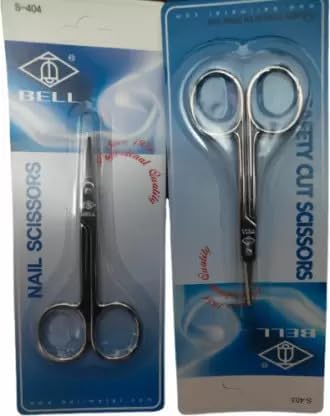 Bell Imported Nail And Safety Cut Nostril Scissor Combo Pack Scissors (Set of 2, Silver)