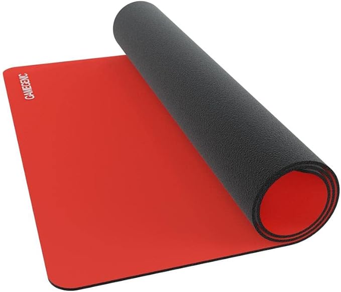 Gamegenic Prime Playmat – Red Color, 61 x 35 cm Soft Cushioned Natural Rubber Playmat with Anti-Slip Back & Silver Foil Logo, Premium Surface for Card Games, Dice, and Desk Protection