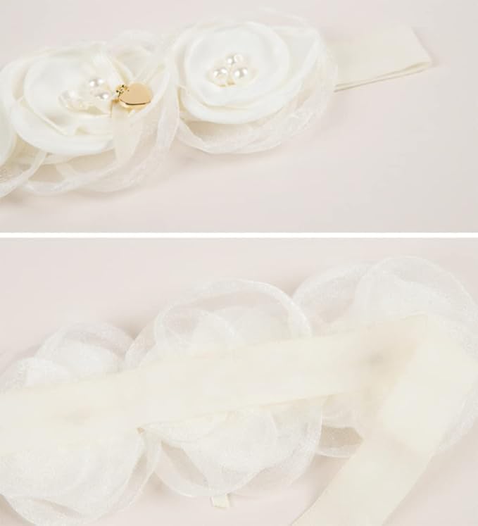 Baby Girl Headband White Lace Hairband Elastics Flower Head Wrap Hair Accessories Gift for Newborn Infant Toddlers Kids Baptism Shower Gift Birthday Wedding Party (Style 7)