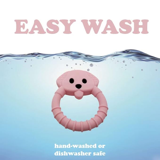 Gadgetime USA Baby Teething Toy Set - Includes Pink Pacifier Clip & Bear Teether - Silicone Chew Toys for Infants Newborns - BPA Free Freezer Safe