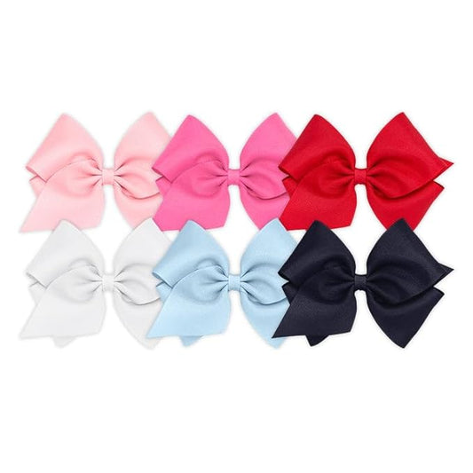 Wee Ones Girls' 6 Piece Set of Bows, Solid Grosgrain Variety Pack on a WeeStay No-Slip Hair Clip, Mini King, White, Millennium Blue, Navy, Light Pink, Hot Pink, Red