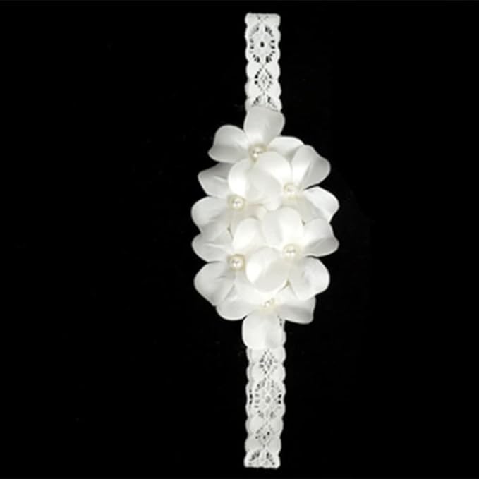 Baby Girl Headband White Lace Hairband Elastics Flower Head Wrap Hair Accessories Gift for Newborn Infant Toddlers Kids Baptism Shower Gift Birthday Wedding Party (Style 9)