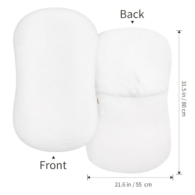 Muslin Baby Lounger Cover 2 Pack, Soft Breathable Newborn Lounger Pillow Cover for Boys Girls Infant (White & White)