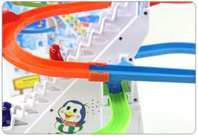 Musical Fun Penguin Chasing Track Game, Playful Roller Coaster Toys for Toddlers and Kids, Playset with Flashing Light,On and Off Music Switch, Stair Climbing Penguins Set for Kids 3+
