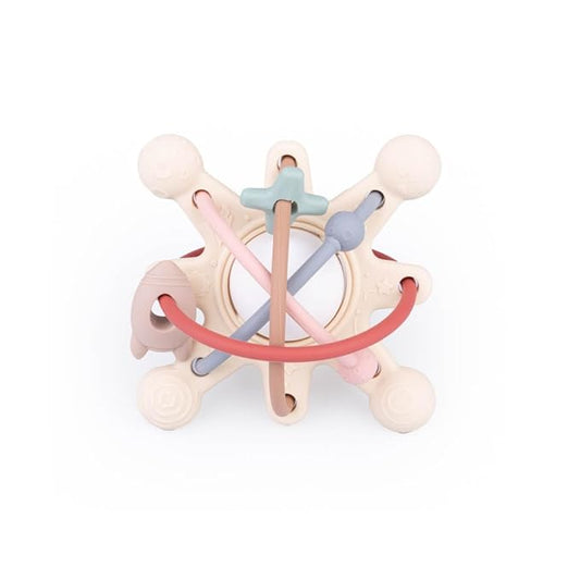 Cosmo Silicone Baby Rattle Teether – Multicolor | BPA-Free 3D Sensory Teething Toy | Multi-Textured Chewable Arms & Pullable Rings | Food Grade Silicone | Developmental Grip Toy 3-36 Months