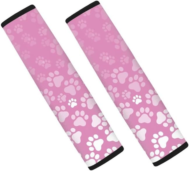 Cartoon Puppy Paw Painting Auto Seat Belt Cover 2 Pcs Set Cute Animal Dog Foot Print Interior Decoration Accessories Protector Cover Universal Fit Car Truck SUV, Pink