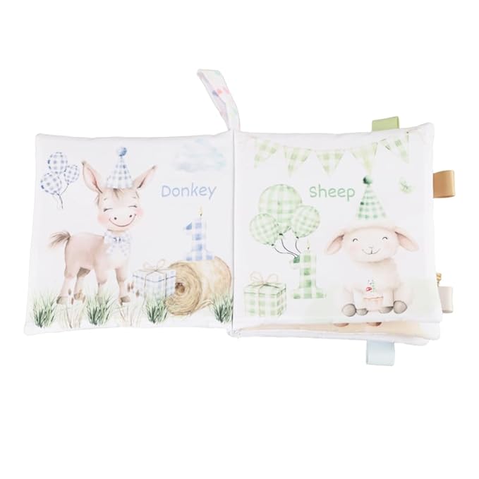 Ali+Oli Baby Cloth Book – Soft Sensory Crinkle Book with Teether for Infants 0-12 Months – Early Learning Touch & Feel Tummy Time Toy – Newborn Shower Gift for Boys & Girls (Birthday)