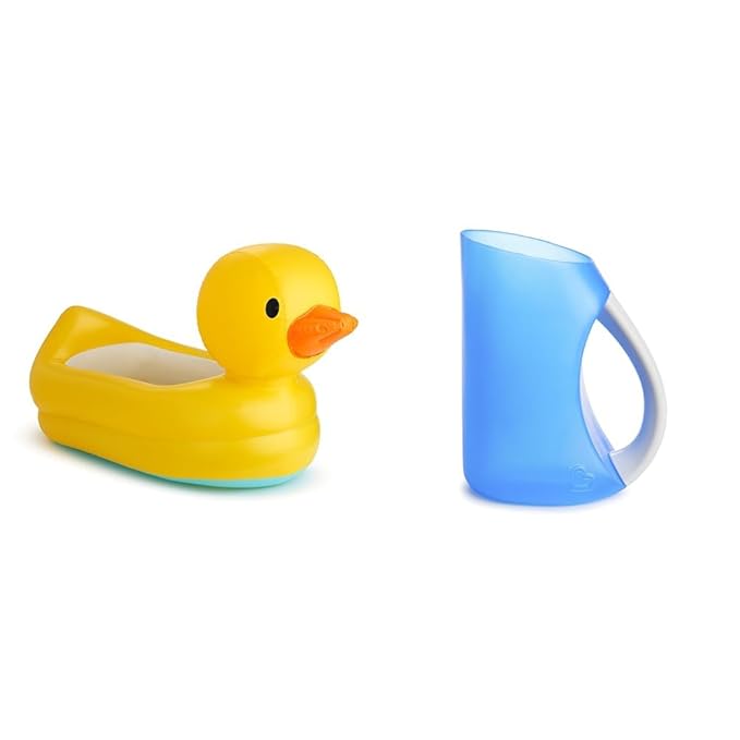 Munchkin® Duck™ Inflatable Baby Bathtub with White Hot® Heat Alert & Rinse™ Shampoo Bath Rinser, Blue