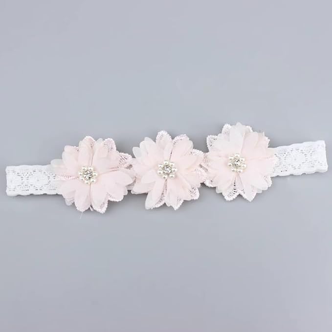 Floral Lace Hair Bow for Baby Girls Soft Stretch Headband for Newborns to Toddlers Baby Shower Birthday Hair Band 0-36 Months (Pink pearl, Free)