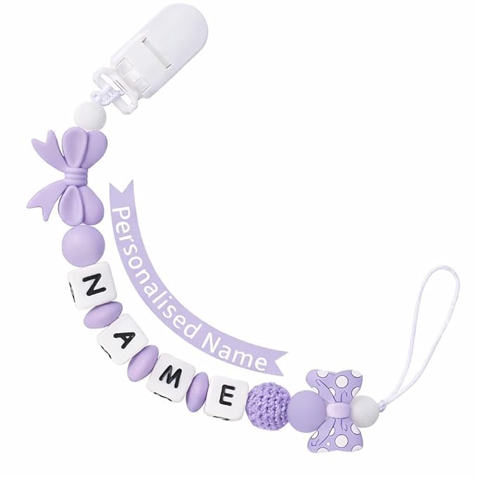 Personalized Name Pacifier Clips Nipples Holder Chain,Custom Baby Name Accessories Newborn Boy Girl Pacifier Clip (Purple)